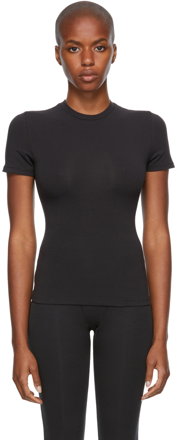 SKIMS: Black Cotton 2.0 Jersey T-Shirt | SSENSE