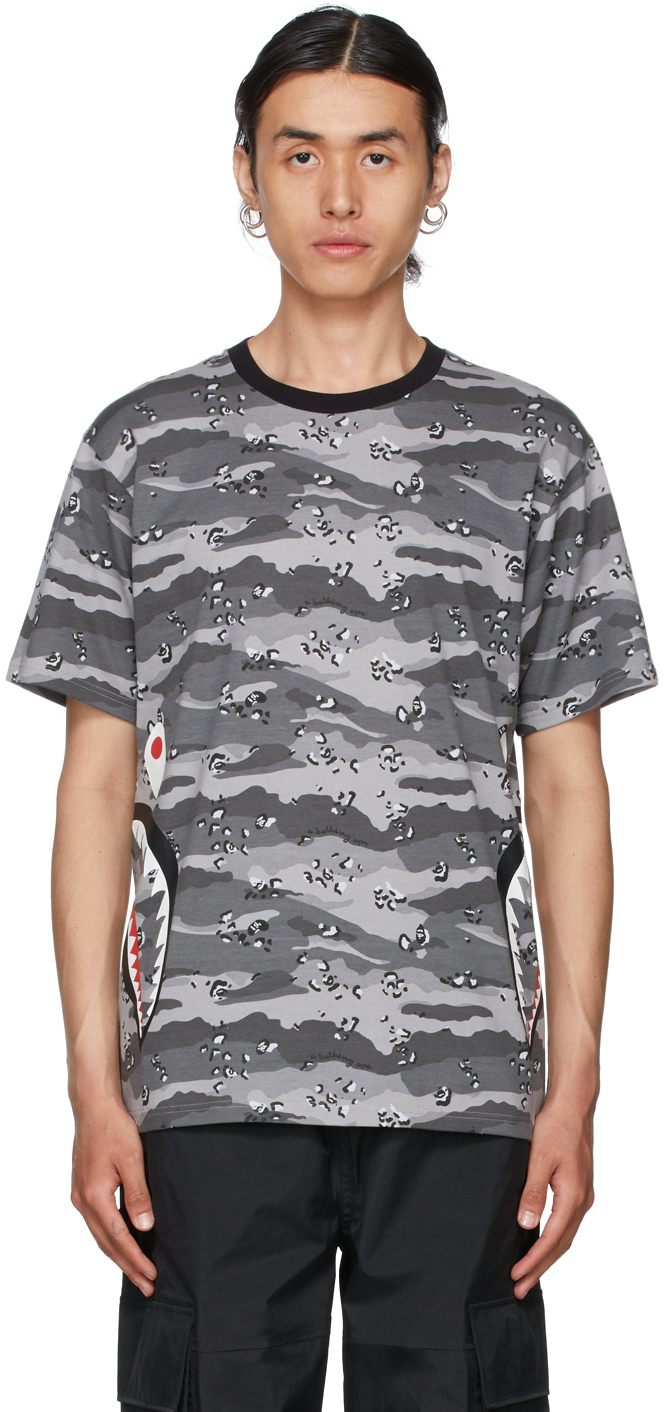 BAPE: Grey Desert Camo Side Shark T-Shirt | SSENSE