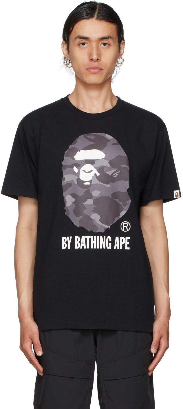 BAPE: Black & Purple Color Camo Big Baby Milo T-Shirt | SSENSE