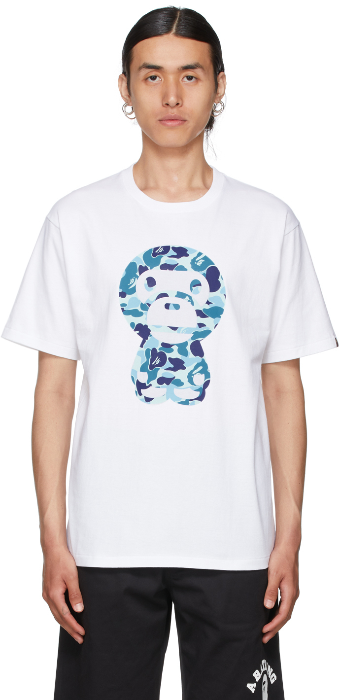 Bape White Blue Abc Camo Big Baby Milo T Shirt Ssense
