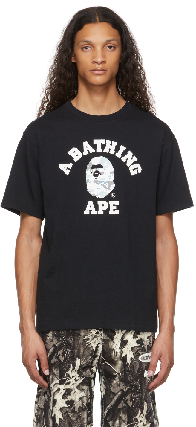 BAPE: Black Glow-In-The-Dark Logo Print T-Shirt | SSENSE UK