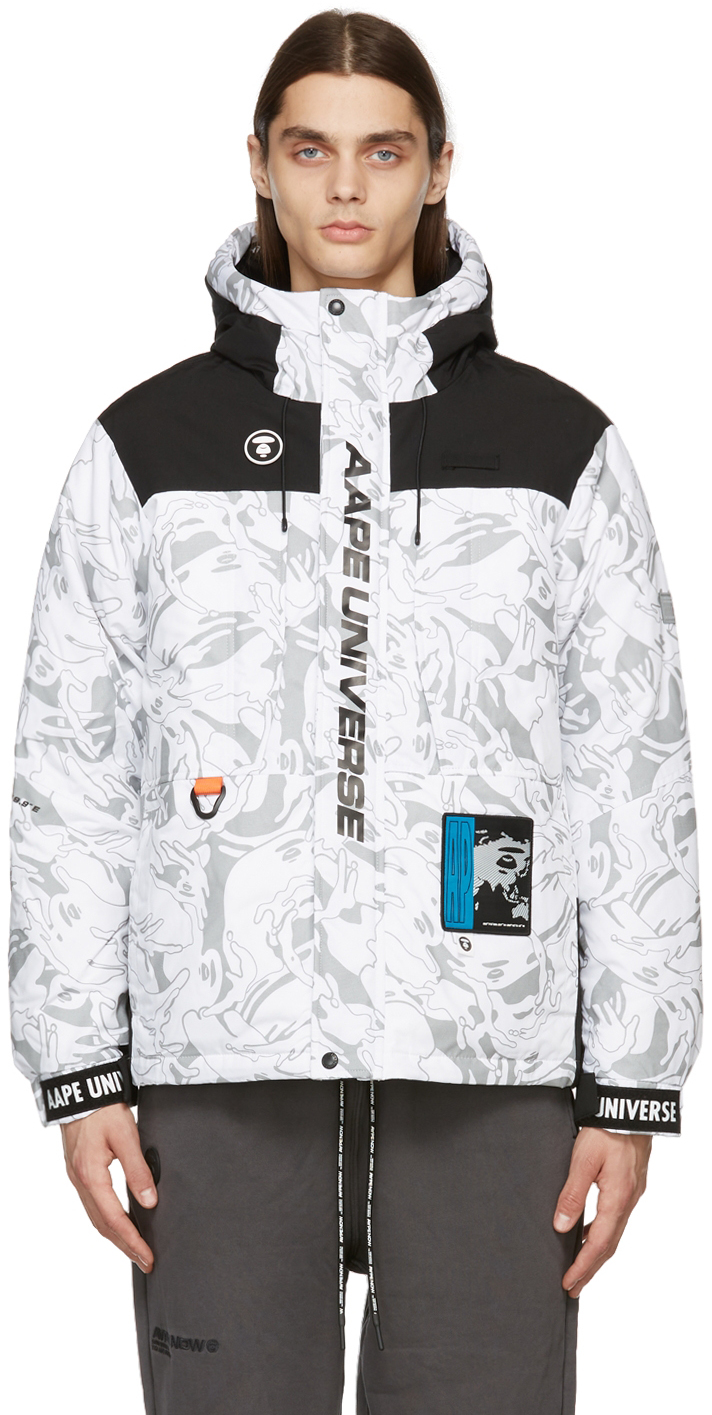 AAPE by A Bathing Ape White & Silver Down Camo Jacket | Smart Closet