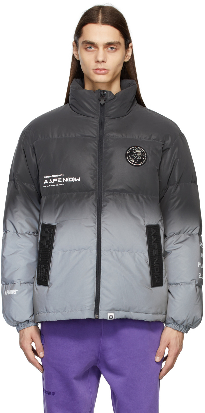 AAPE by A Bathing Ape Grey Down Reflective Gradient Jacket