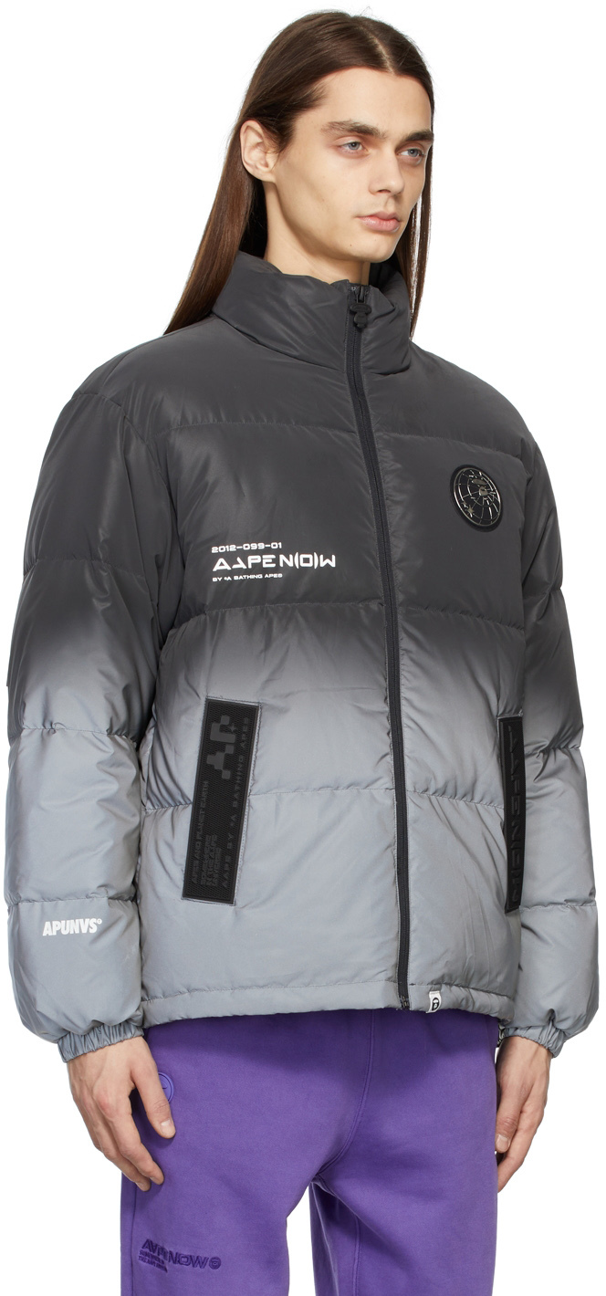 AAPE by A Bathing Ape Grey Down Reflective Gradient Jacket | Smart