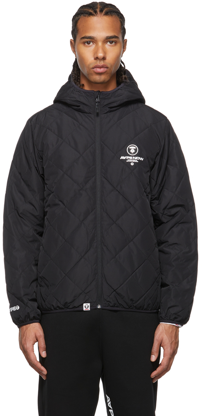 AAPE by A Bathing Ape Black Down Quilted Logo Jacket | Smart Closet