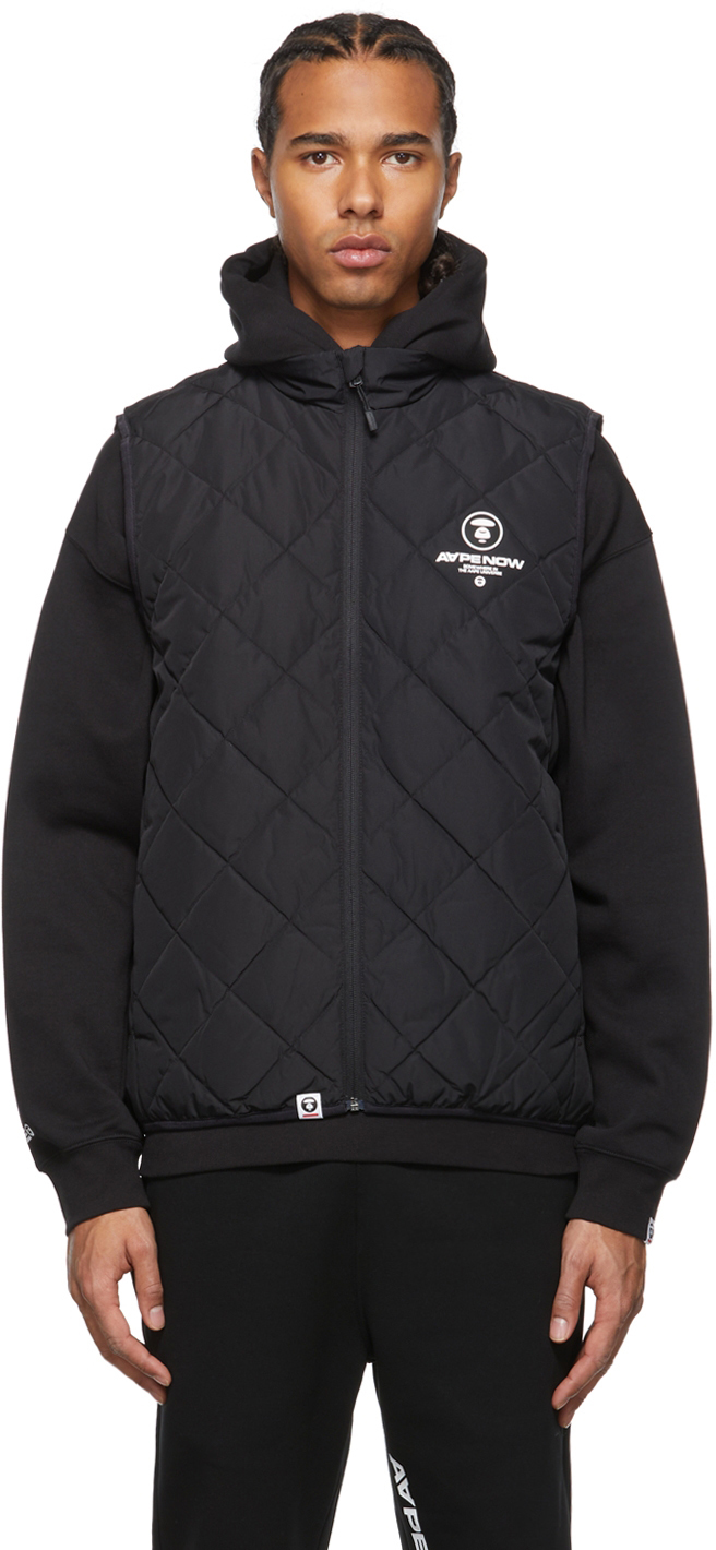 AAPE by A Bathing Ape: Black Down Quilted Vest | SSENSE