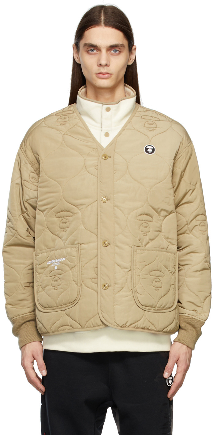 Aape By A Bathing Ape Logo-patch Quilted Bomber Jacket In Beigebgx