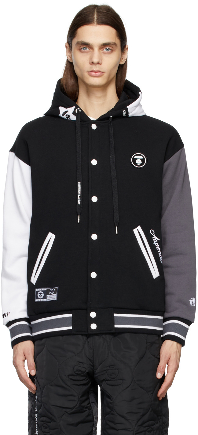 AAPE by A Bathing Ape Black Paneled Graphic Hoodie | Smart Closet