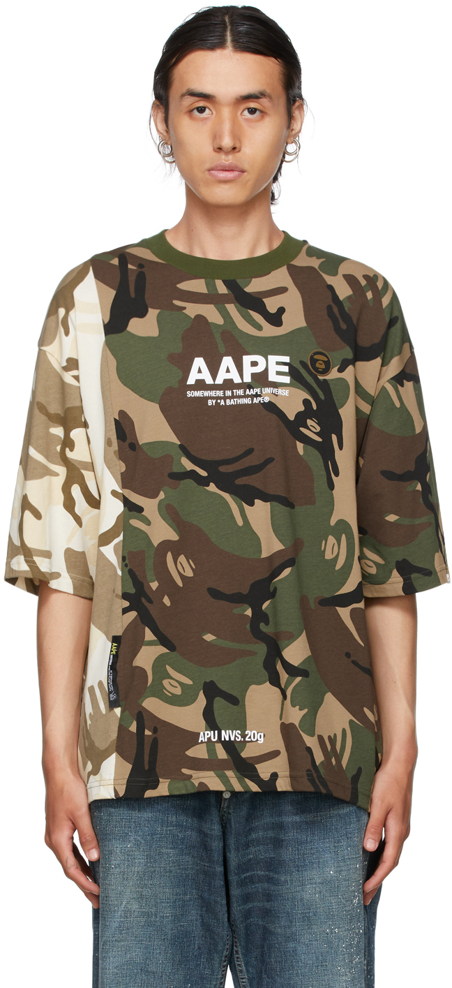 pe By A Bathing Ape Green Beige Camo T Shirt Ssense