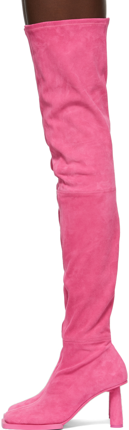 Jacquemus Pink 'Les Bottes Carré Rond' Over-The-Knee Boots | Smart Closet
