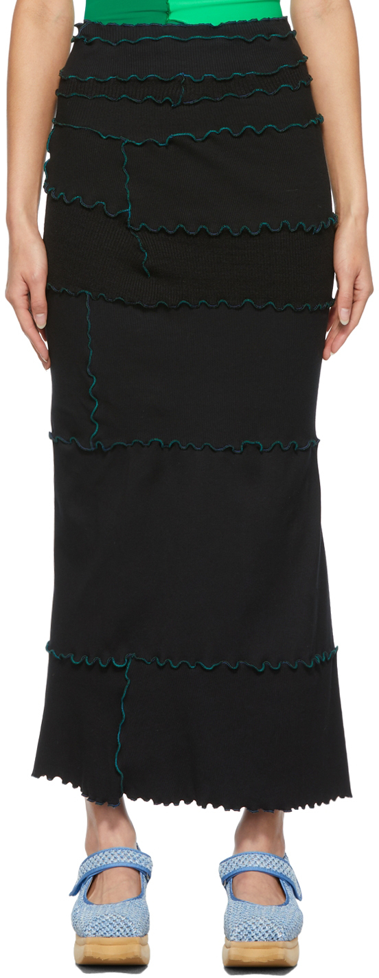 Sherris Black Rib Knit Long Skirt