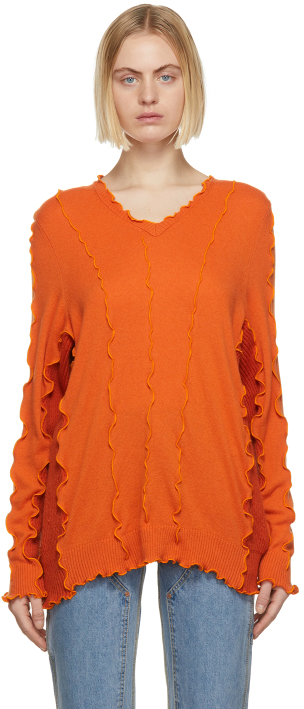 Sherris Orange & Red Wool & Cashmere Ruffle Sade Sweater