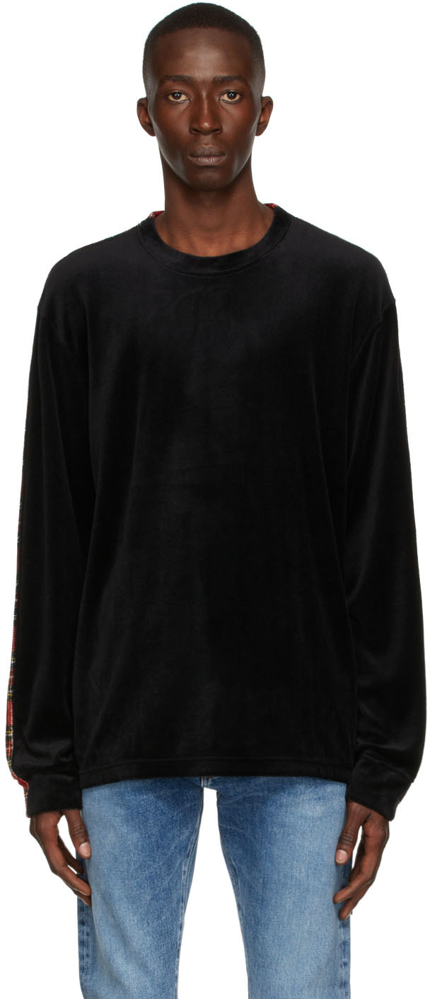 mastermind JAPAN: Black & Red Velour Long Sleeve T-Shirt | SSENSE
