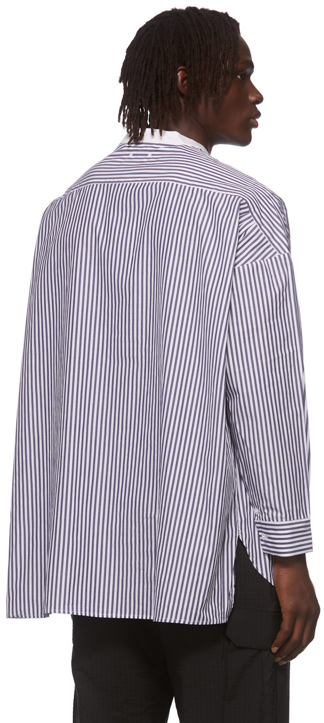 Gramicci White & Navy Sophnet Edition Striped Band Collar Shirt 