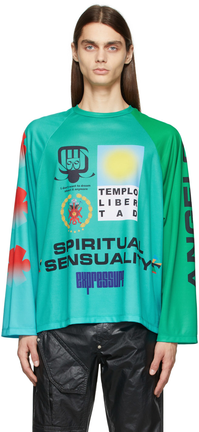 Liberal Youth Ministry: Green Multilogo Football Jersey | SSENSE