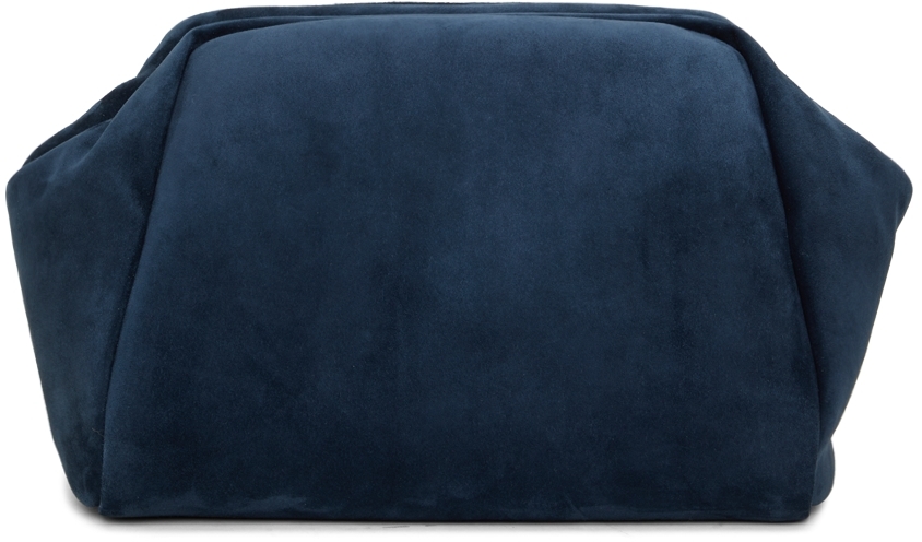 Loro Piana: Navy Suede Large Puffy Pouch