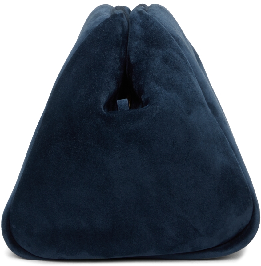 Loro Piana: Navy Suede Large Puffy Pouch