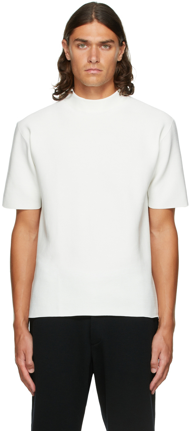 White Garter Mock Neck T-Shirt by CFCL on Sale