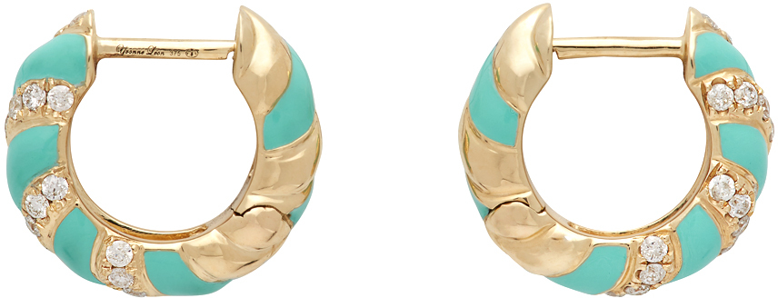 Gold & Blue Twisted Enamel Earrings