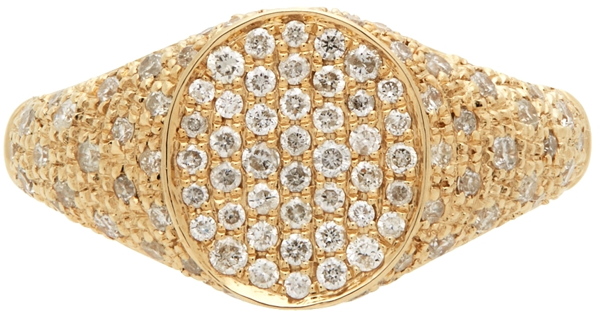 Yvonne Léon Gold Diamond Mini Oval Signet Ring