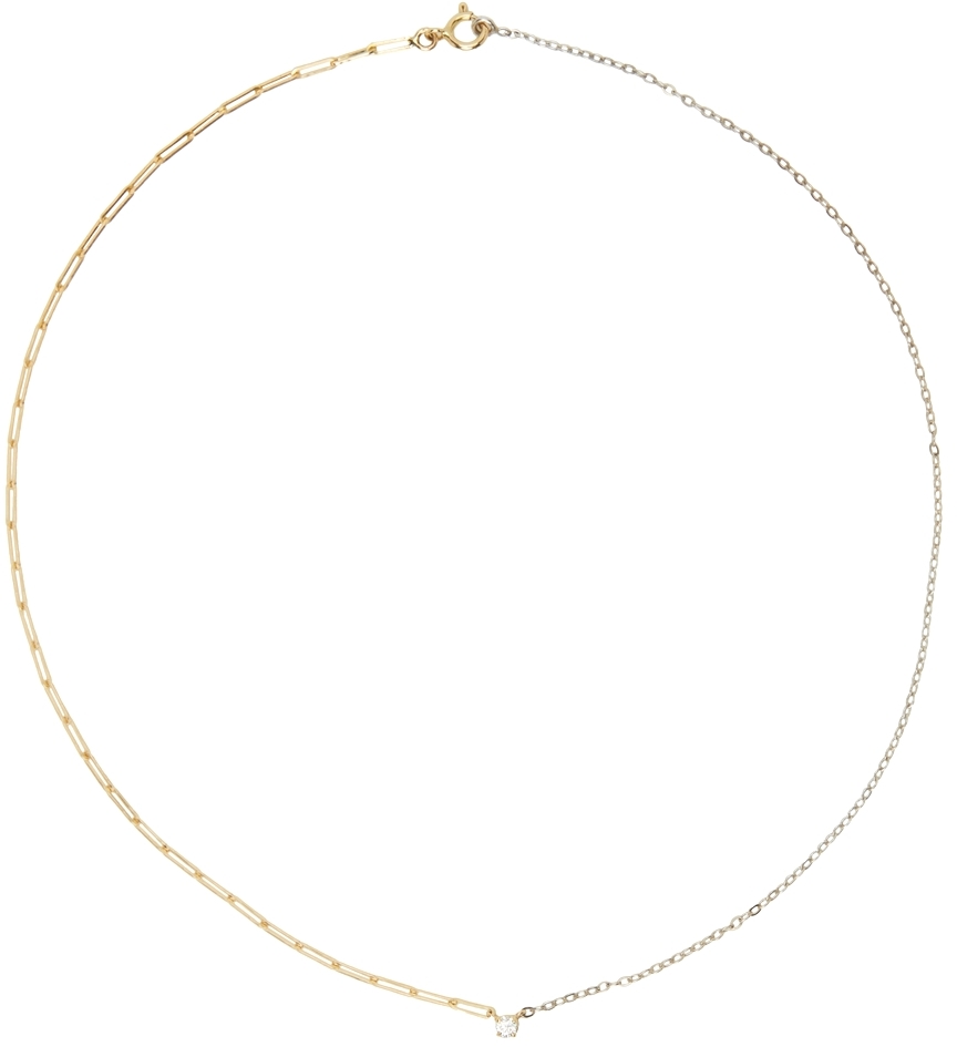 Yvonne Léon Gold & White Gold Solitaire Diamond Necklace