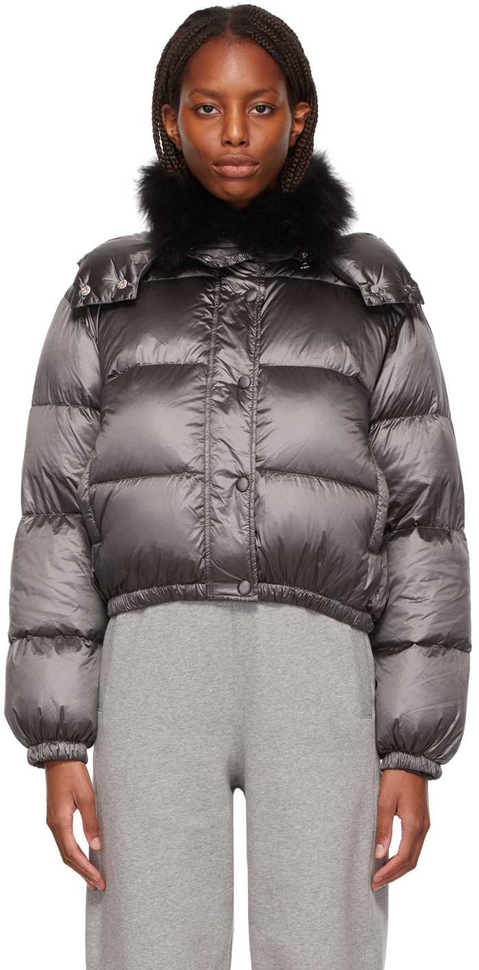 Yves Salomon Grey Down Fur Collar Jacket