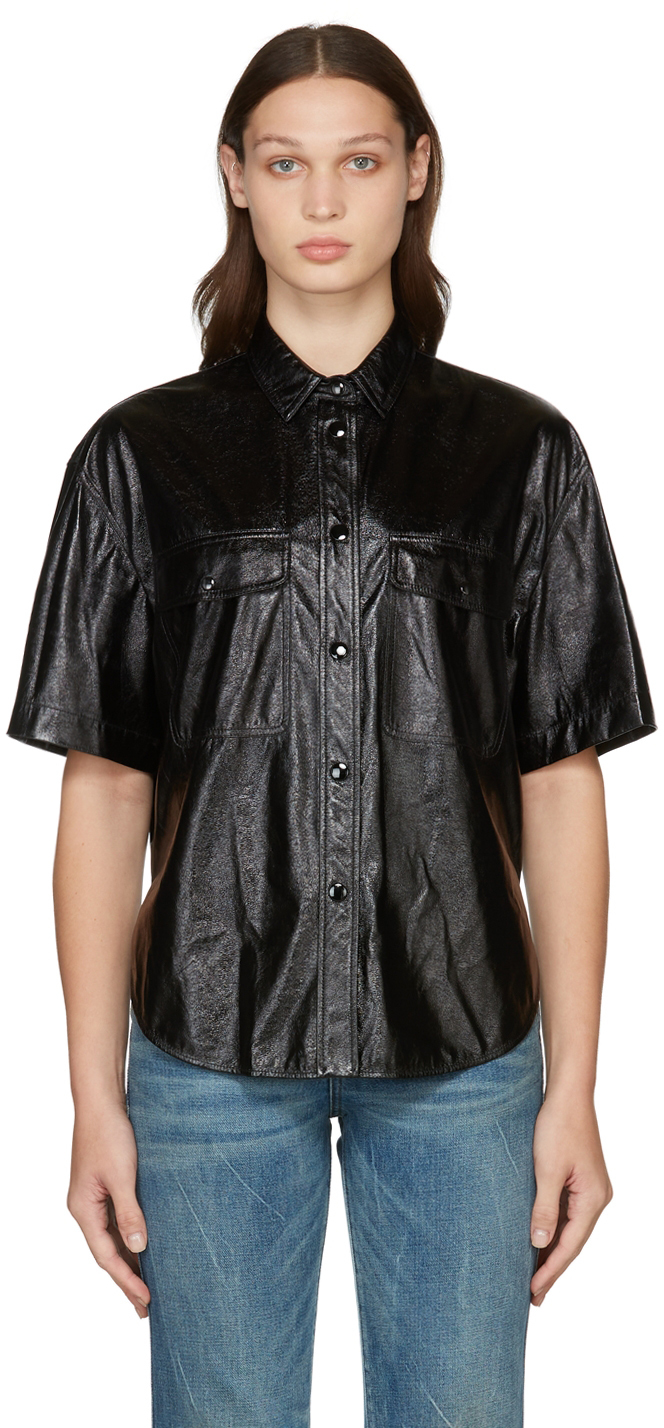 Isabel Marant Black Gilina Faux-Leather Shirt