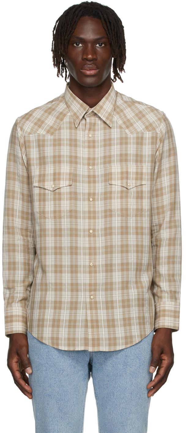 Beige Check Western Shirt by Ernest W 