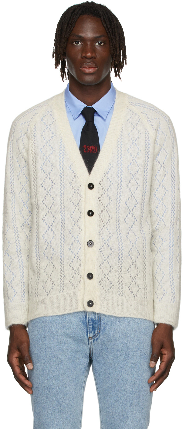 Ernest W. Baker Off-White Mohair Open Knit Cardigan | Smart Closet