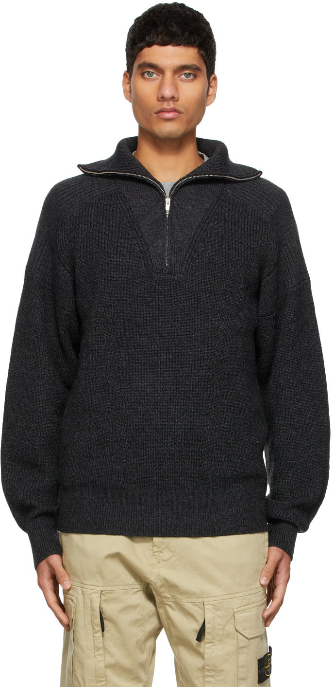 Isabel Marant Black Benny Half-zip Turtleneck In Anthracite 02an