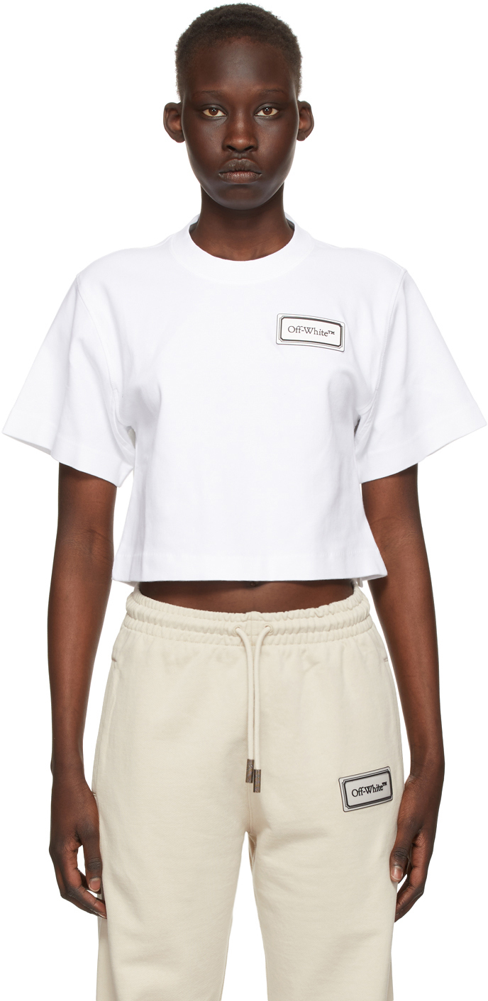 Off-White White Cropped Logo Patch T-Shirt
