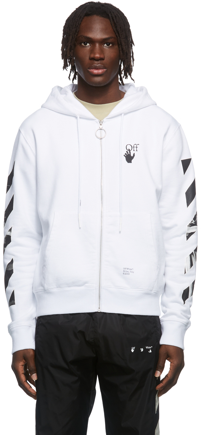 farmaceut Positiv Tilbageholdenhed Off-White: White Caravaggio Arrow Over Zip-Up Hoodie | SSENSE