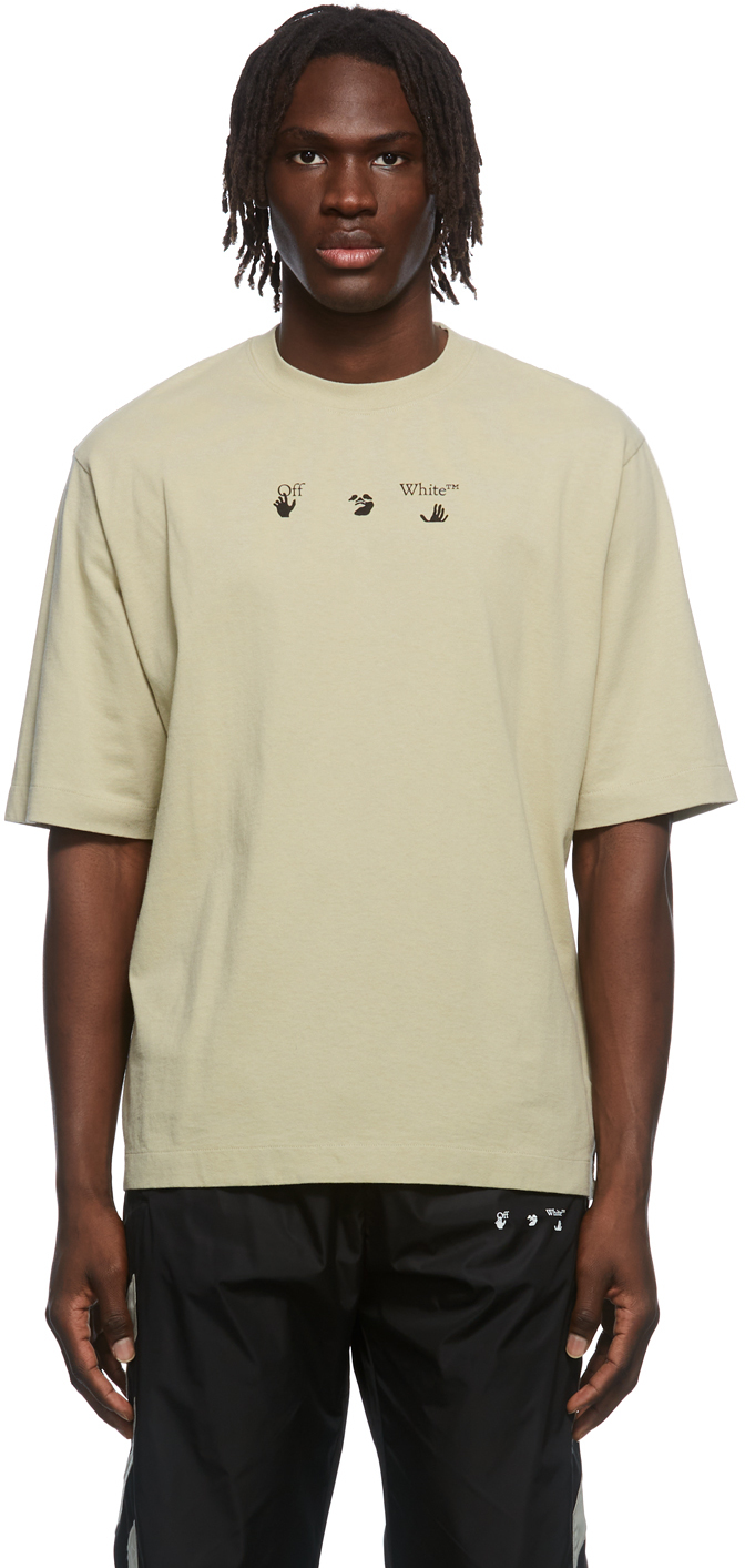 Off-White: Beige Paint Splat Arrow T-Shirt | SSENSE Canada