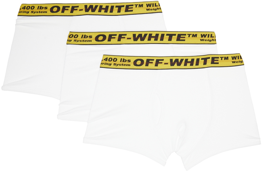 Off-White Three-Pack White & Yellow Classic Industrial Boxers