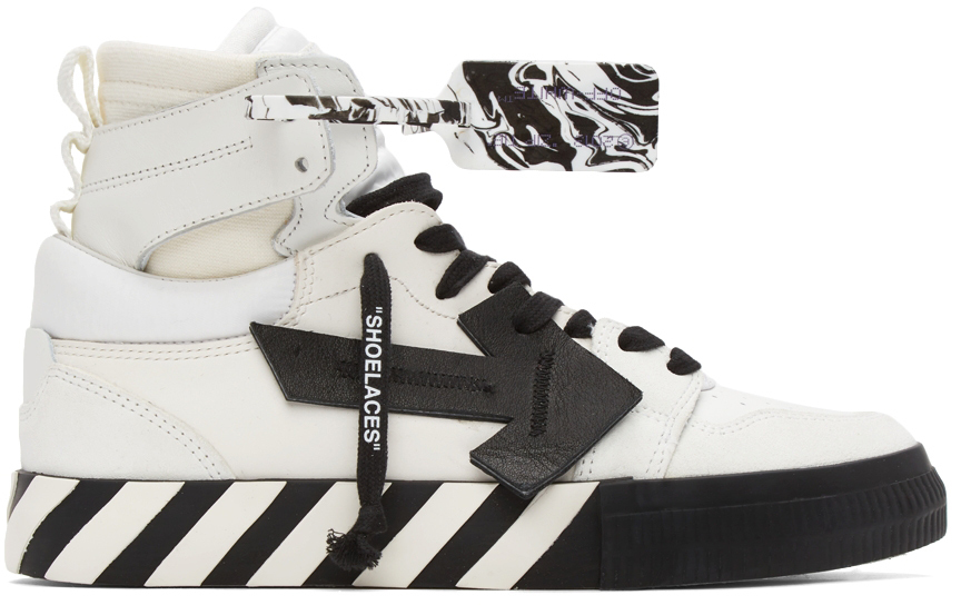 Off-White White & Black High Top Vulcanized Leather Sneakers - OMIA225F21LEA0010110