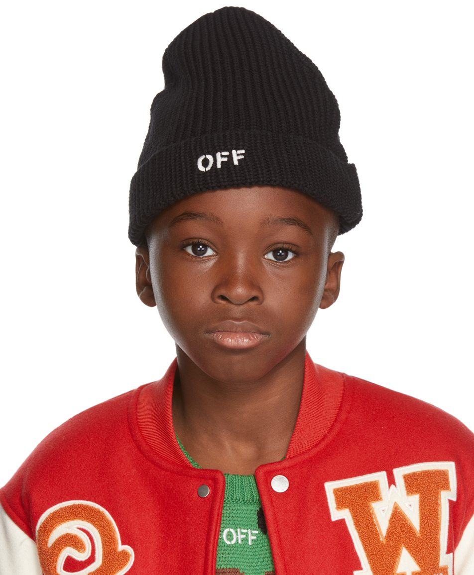 Kids Black Stamp Beanie by Off-White on Sale