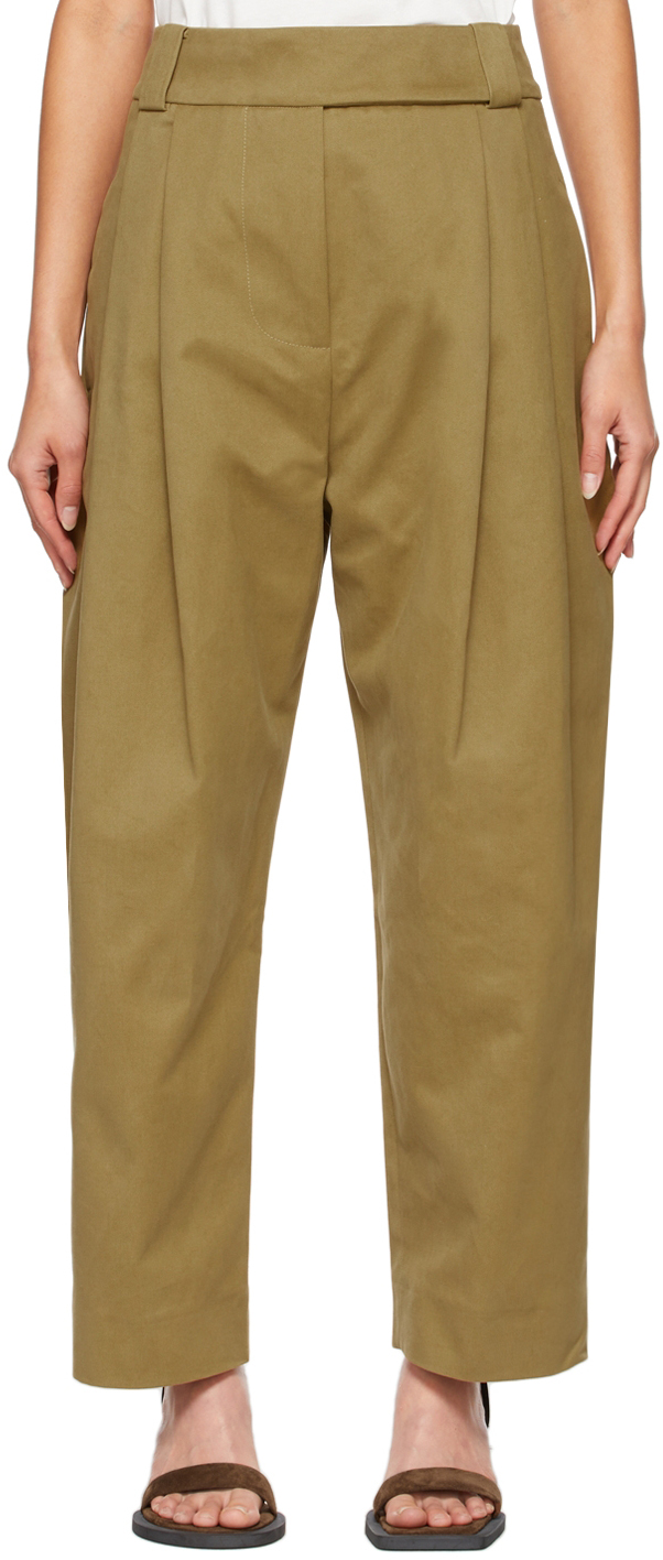 Studio Nicholson Khaki Byte Double Pleat Trousers | Smart Closet