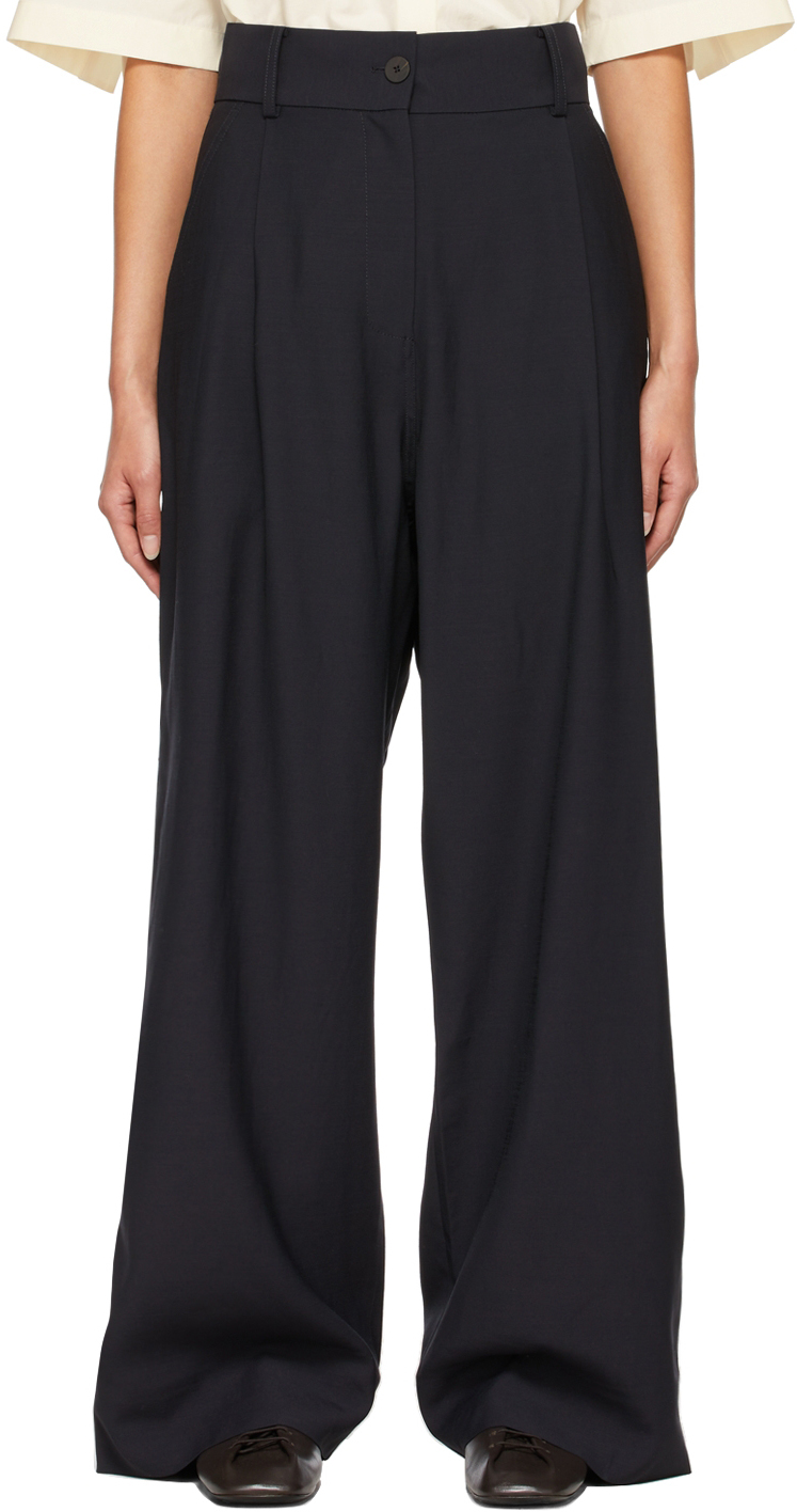 Studio Nicholson: Navy Virgin Wool Seymour Trousers | SSENSE