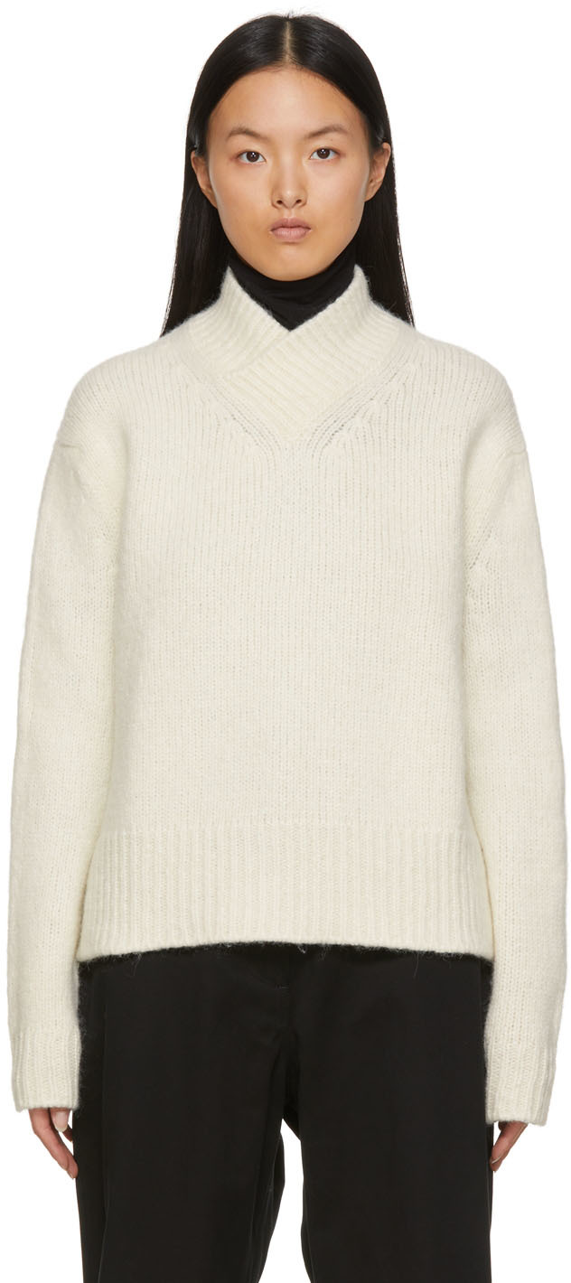 Studio Nicholson Off-White Knit Alpaca Kelvin V-Neck Sweater