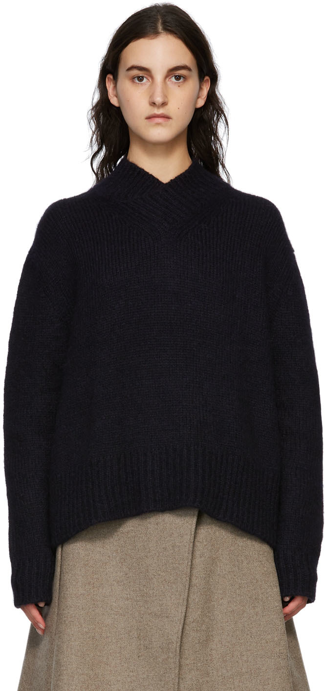 Navy Knit Alpaca Kelvin V-Neck Sweater