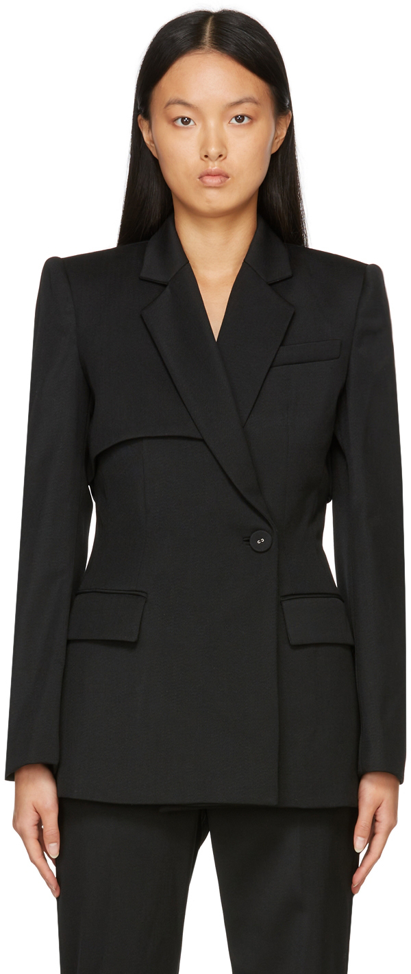 Black Double Layered Sleeved Blazer by KIMHĒKIM on Sale