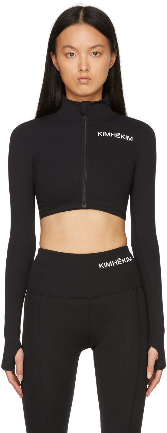 KIMHĒKIM: Black Cropped Zip-Up Track Jacket | SSENSE