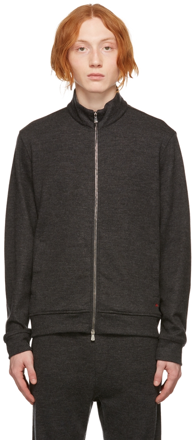 Isaia Grey Wool Double-Faced Track Jacket
