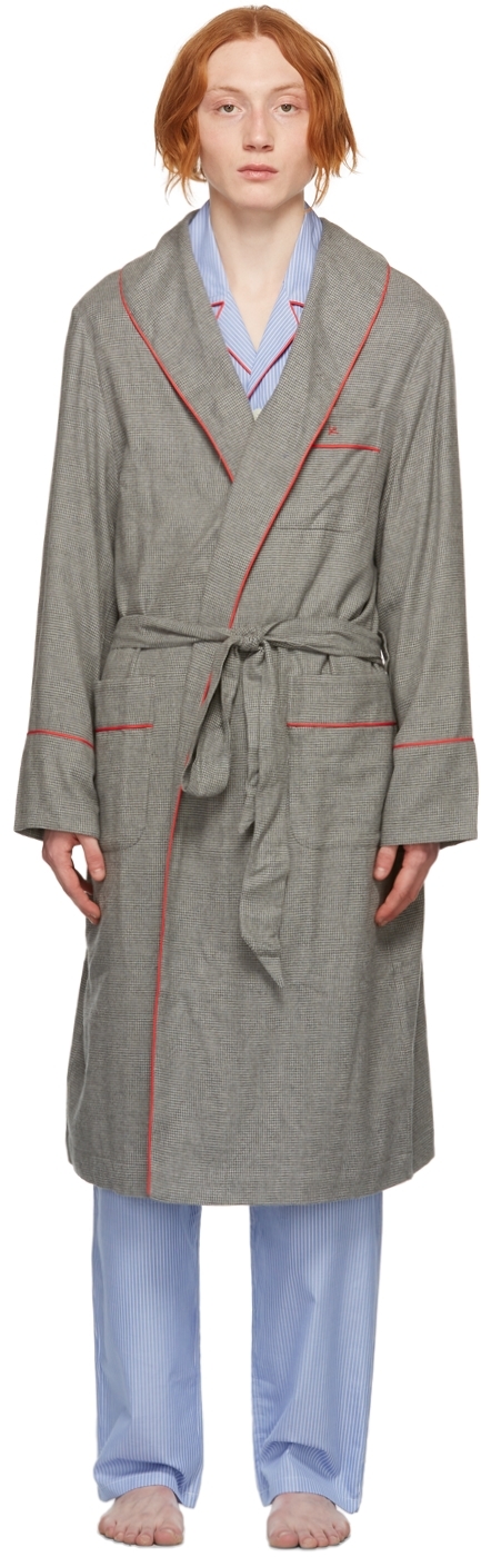 Grey Pima Cotton Houndstooth Robe