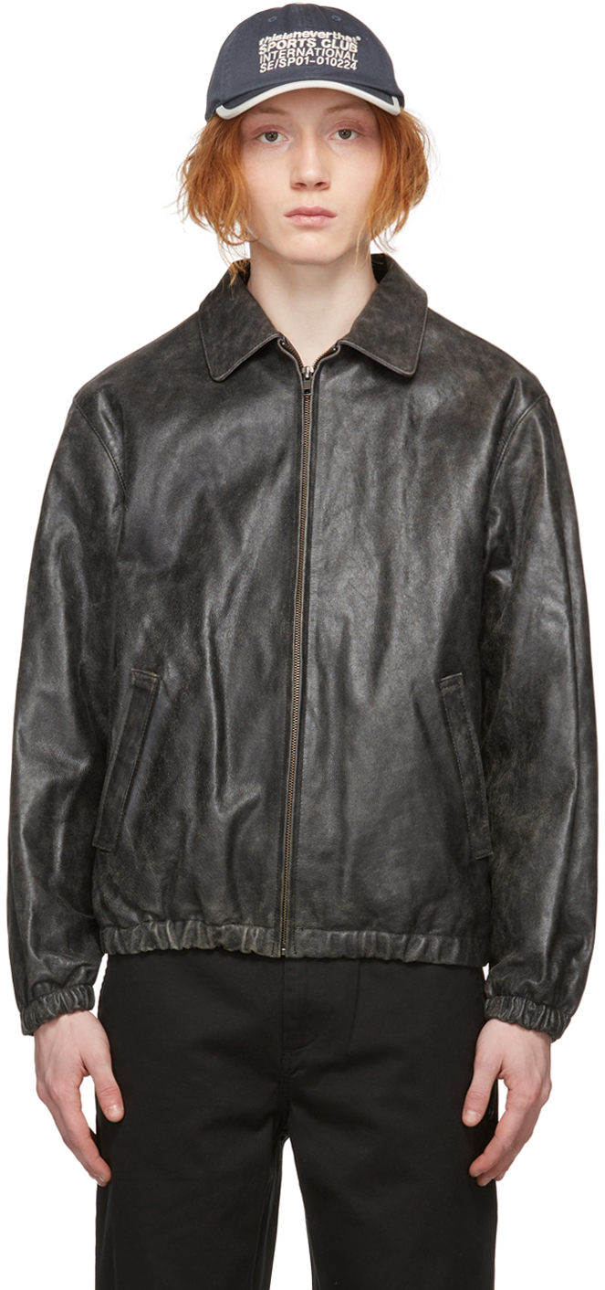 black leather harrington jacket