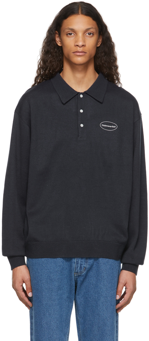 thisisneverthat Navy E/T-Logo Knit Polo | Smart Closet