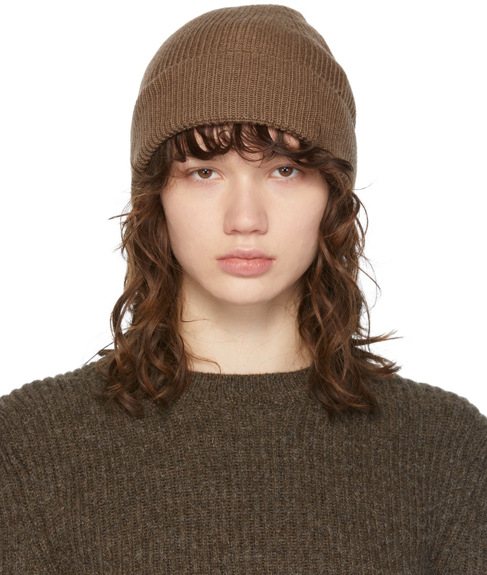 Brown Wool Ribbed Beanie by Lemaire on Sale