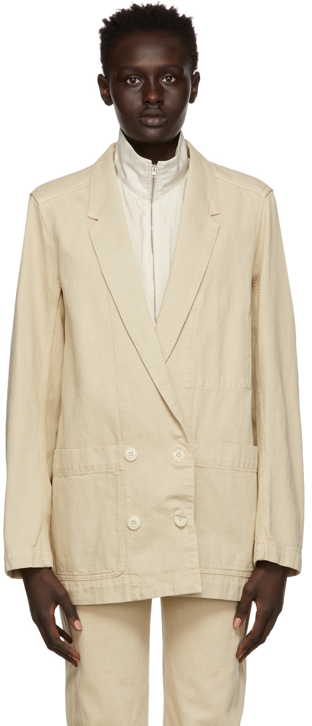 LEMAIRE: Beige Double-Breasted Denim Jacket | SSENSE Canada