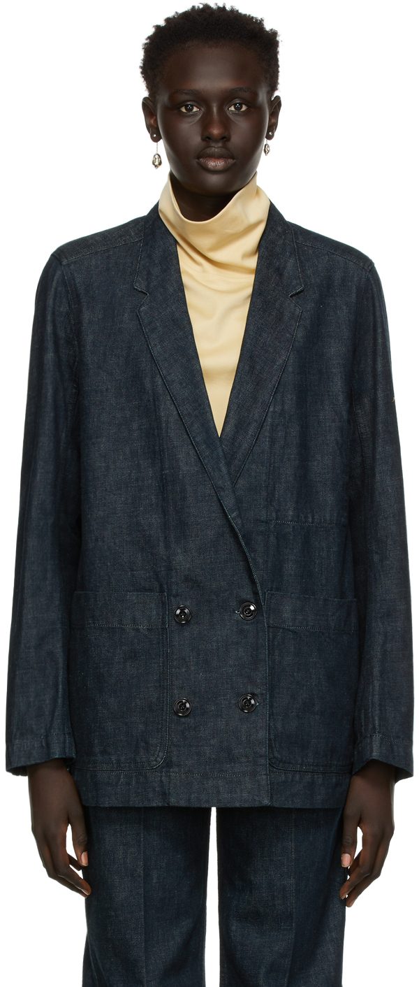 denim double breasted blazer