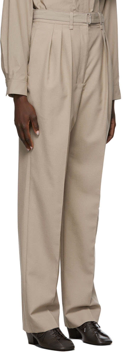 Lemaire Taupe Wool 3 Pleats Trousers | Smart Closet